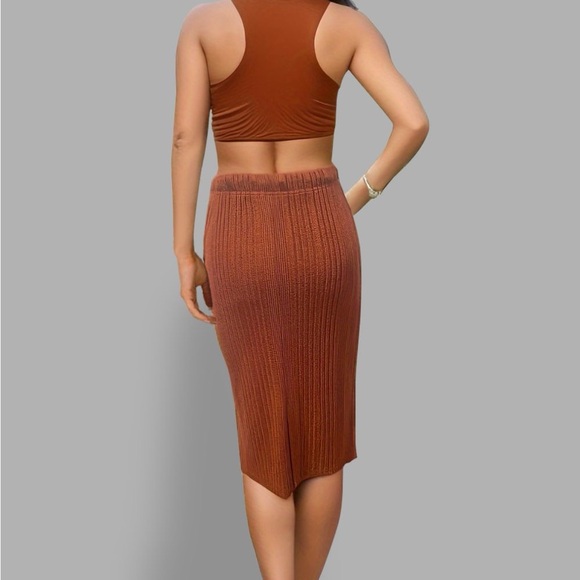Pumpkin Spice Brown Midi Fall Skirts - Picture 2 of 4
